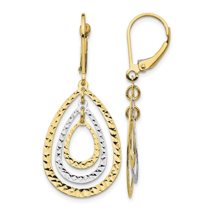 14K Two-Tone Gold D.C. Graduated Teardrops Dangle Leverback Earrings, view 1 of 4