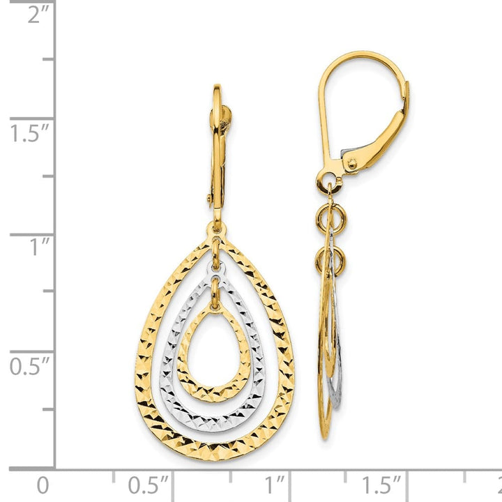 14K Two-Tone Gold D.C. Graduated Teardrops Dangle Leverback Earrings, view 4 of 4