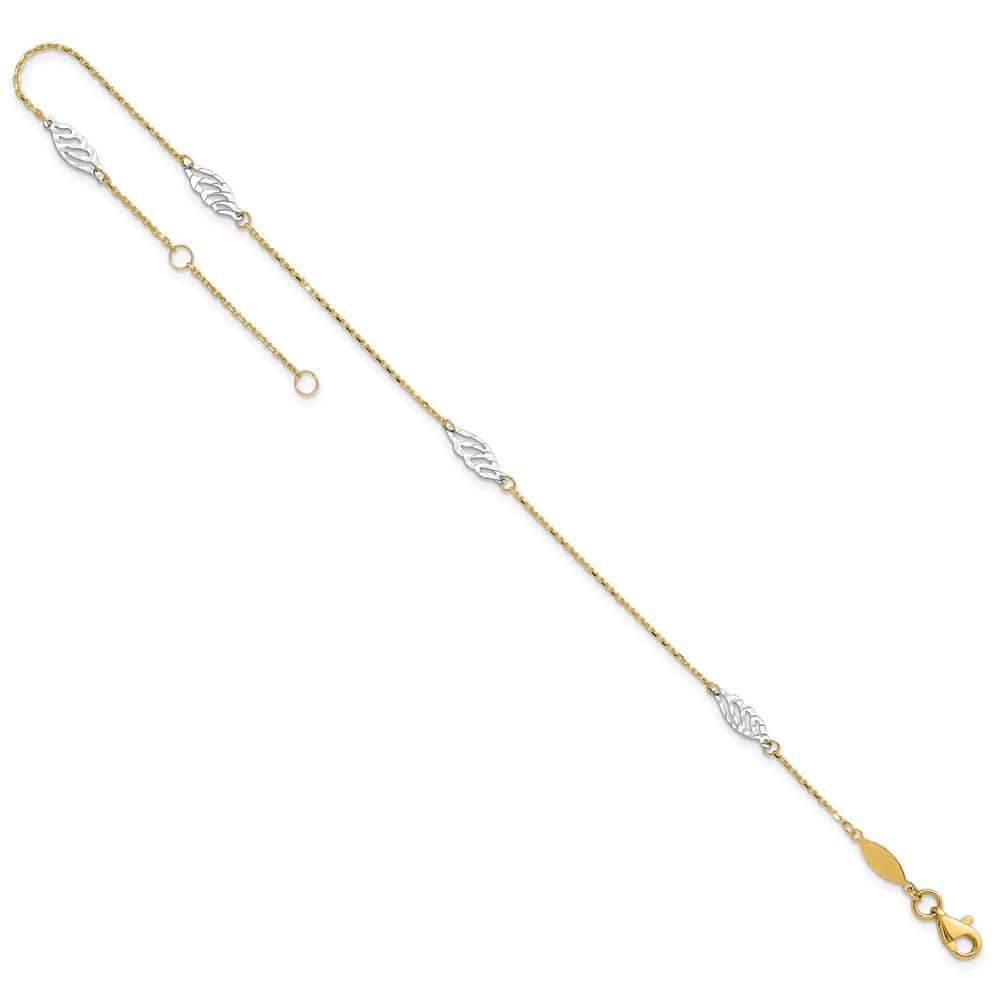 14K Two-Tone Gold D.C. Leaf 4-Station Anklet