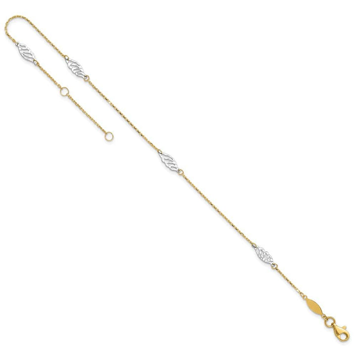 14K Two-Tone Gold D.C. Leaf 4-Station Anklet