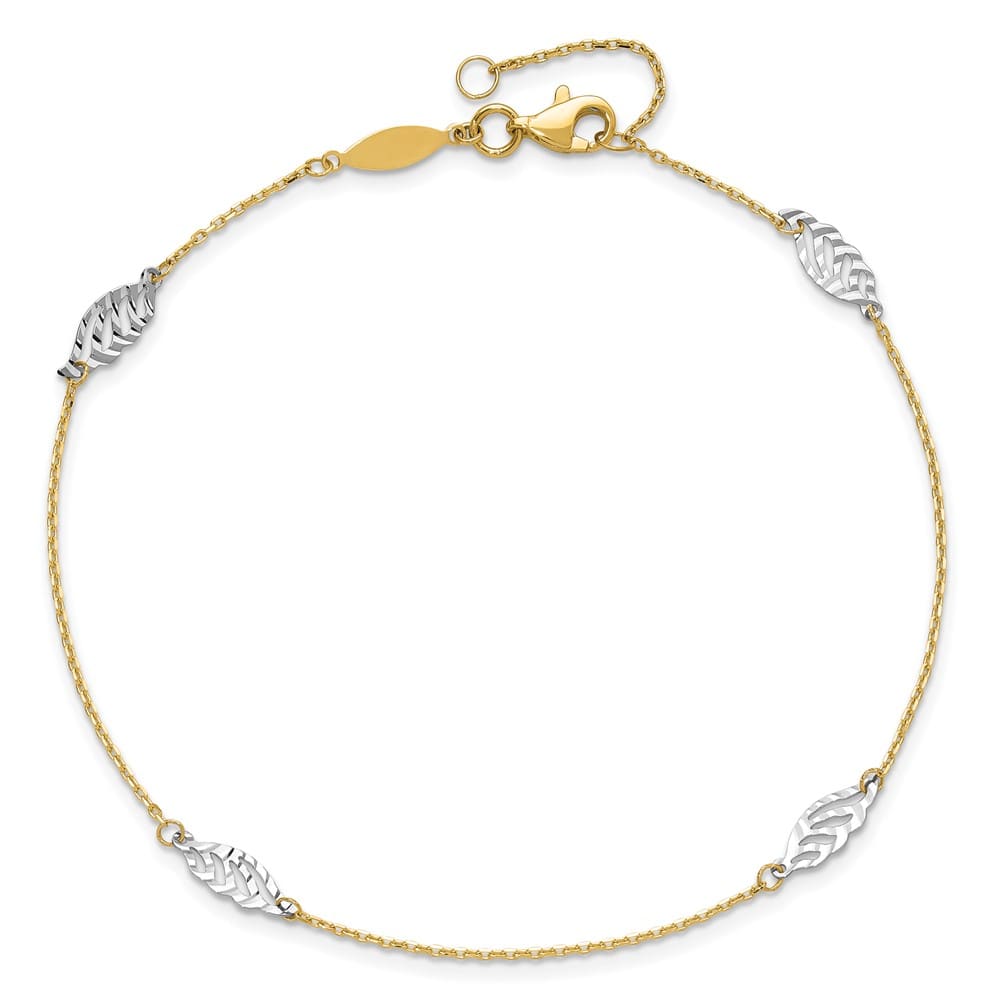 14K Two-Tone Gold D.C. Leaf 4-Station Anklet
