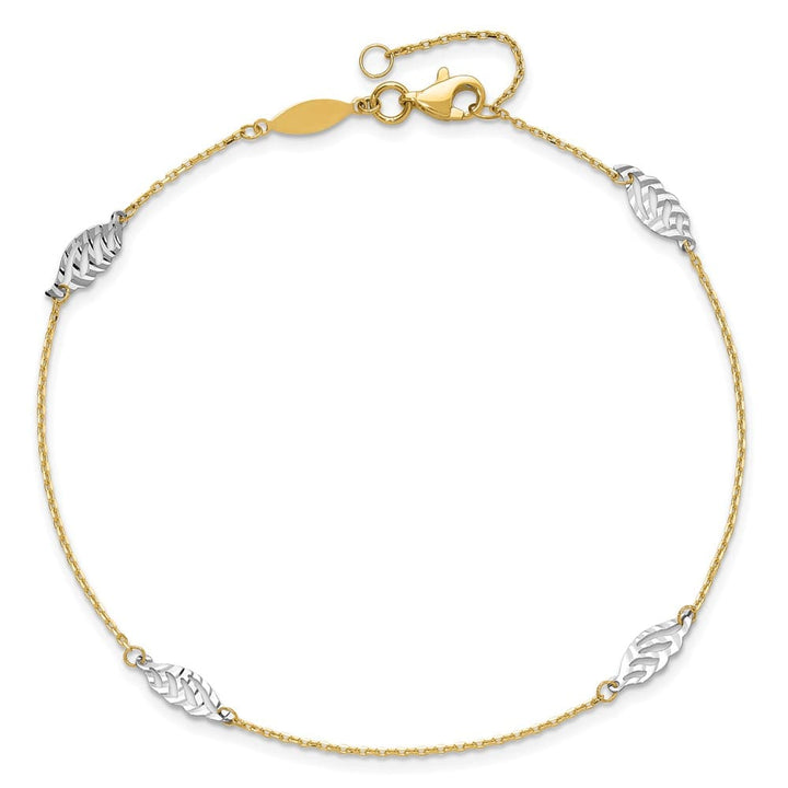 14K Two-Tone Gold D.C. Leaf 4-Station Anklet