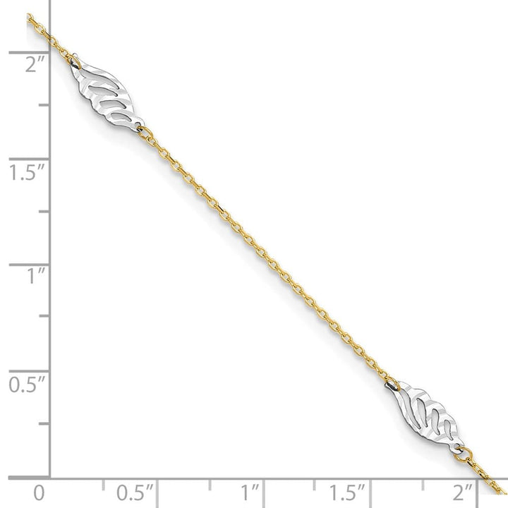 14K Two-Tone Gold D.C. Leaf 4-Station Anklet