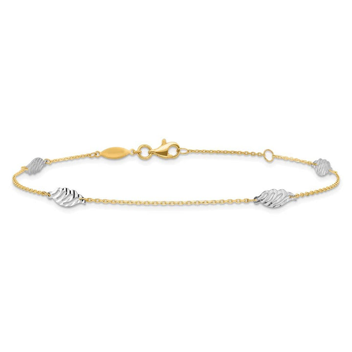 14K Two-Tone Gold D.C. Leaf 4-Station Anklet