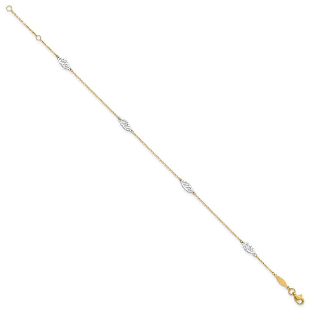 14K Two-Tone Gold D.C. Leaf 4-Station Anklet