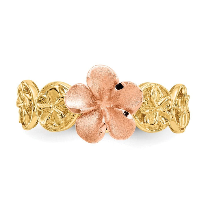 14k Two-Tone Gold D.C. Plumeria Flowers Rose Ring