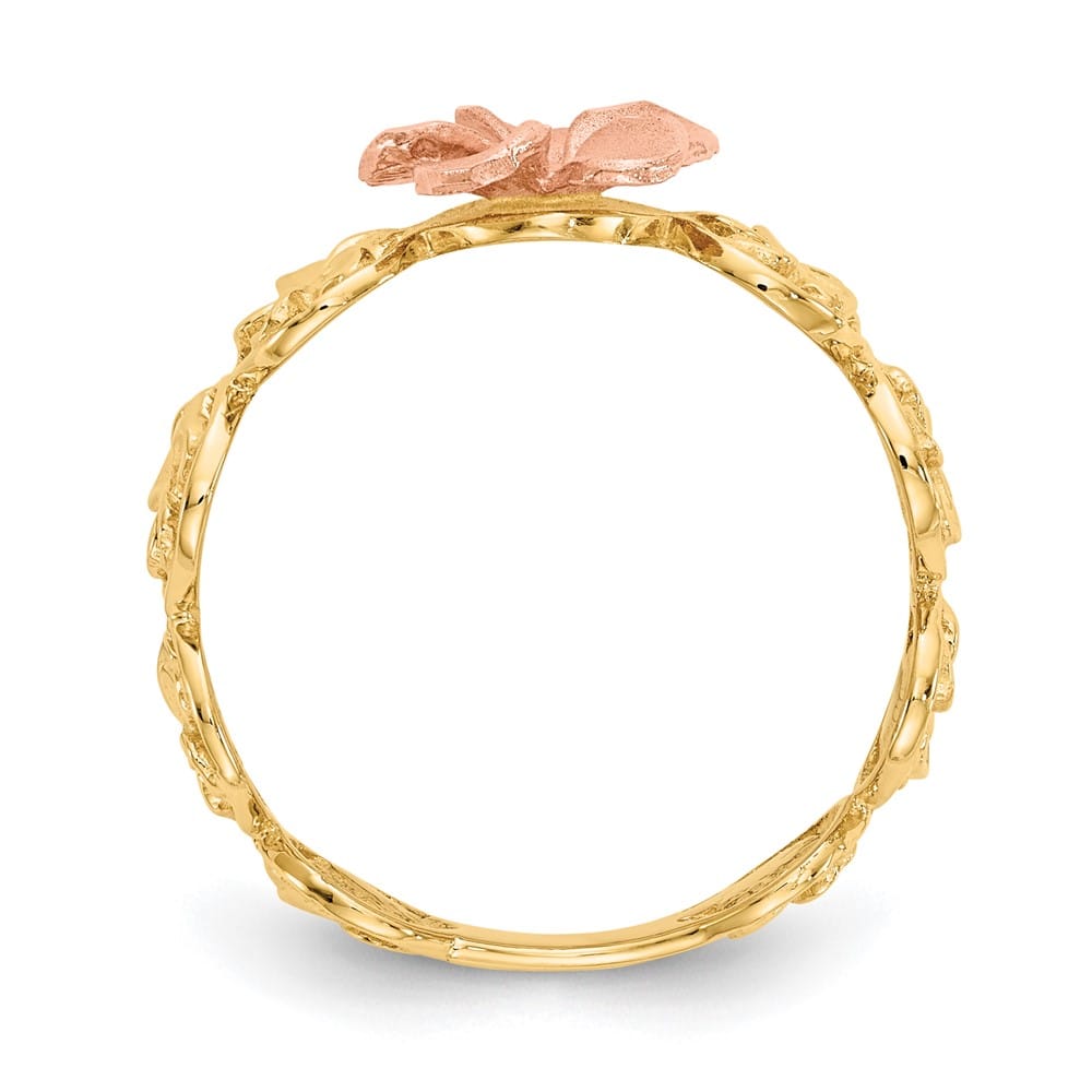 14k Two-Tone Gold D.C. Plumeria Flowers Rose Ring