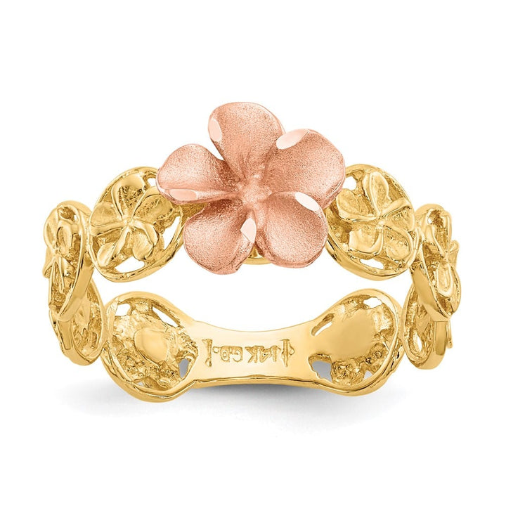 14k Two-Tone Gold D.C. Plumeria Flowers Rose Ring