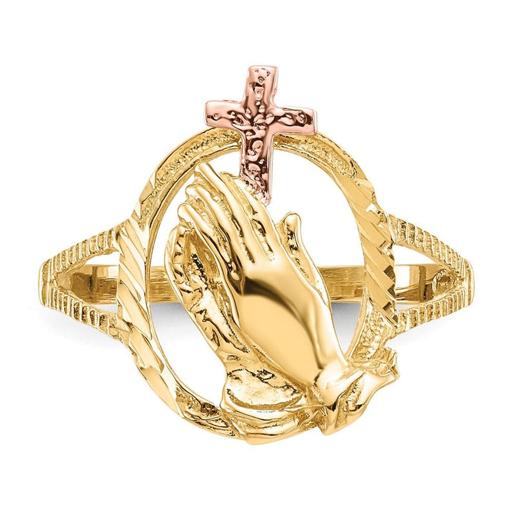 14k Two-Tone Gold D.C. Praying Hands with Cross Ring