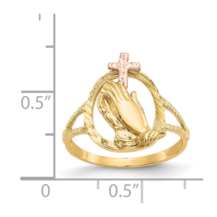 14k Two-Tone Gold D.C. Praying Hands with Cross Ring
