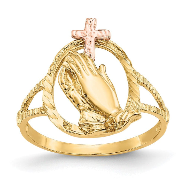 14k Two-Tone Gold D.C. Praying Hands with Cross Ring