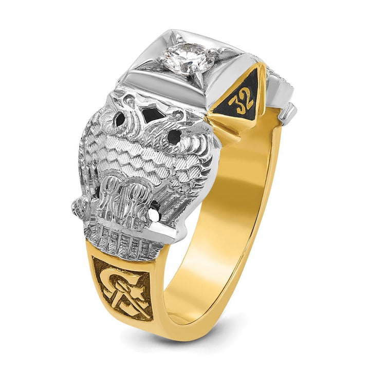 14k Two-Tone Gold Diamond 11.82 g Black Enamel and 32nd Degree Ring