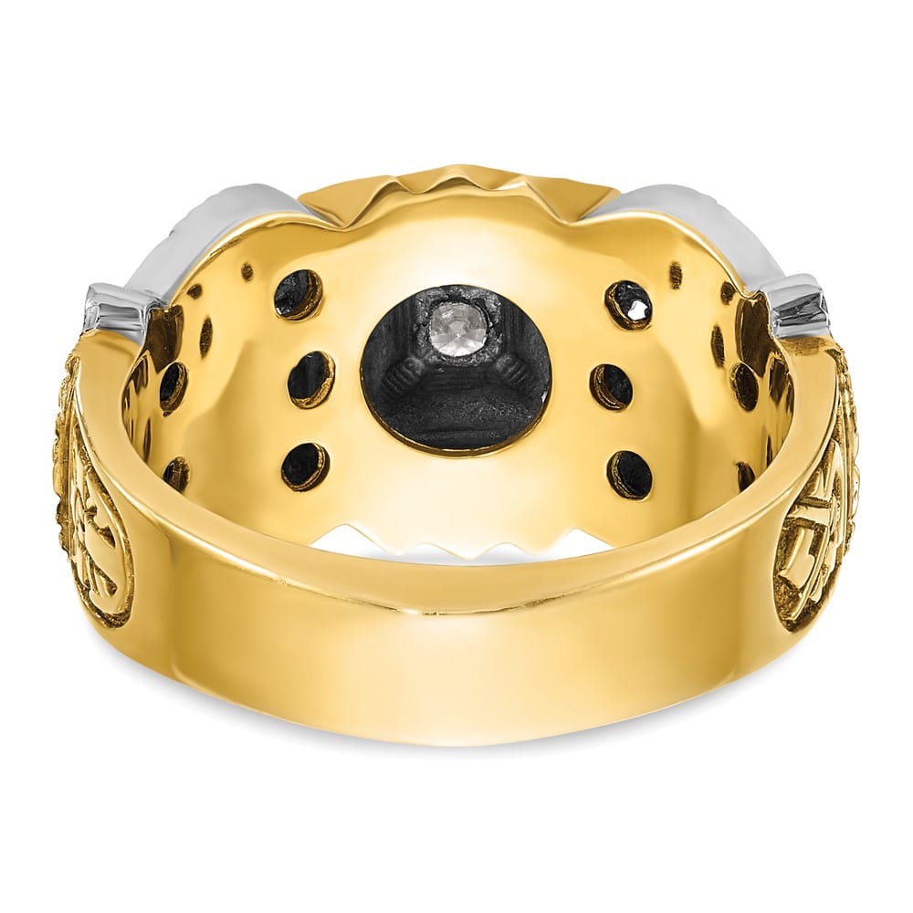 14k Two-Tone Gold Diamond 11.82 g Black Enamel and 32nd Degree Ring