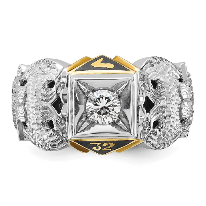 14k Two-Tone Gold Diamond 11.82 g Black Enamel and 32nd Degree Ring