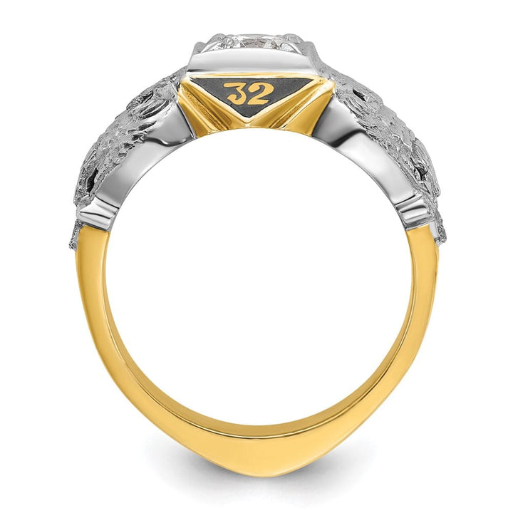 14k Two-Tone Gold Diamond 11.82 g Black Enamel and 32nd Degree Ring