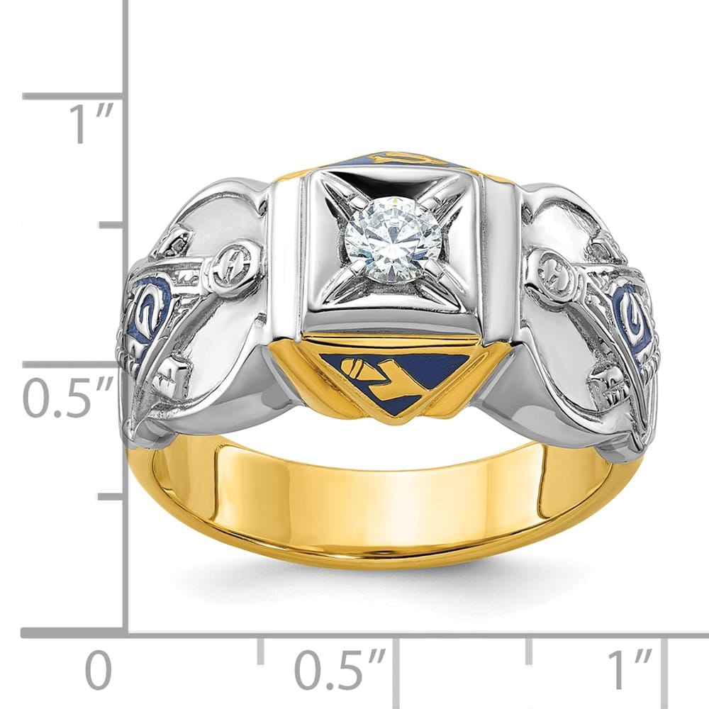 14k Two-Tone Gold Diamond 11.82 g with Blue Enamel and Blue Lodge Ring