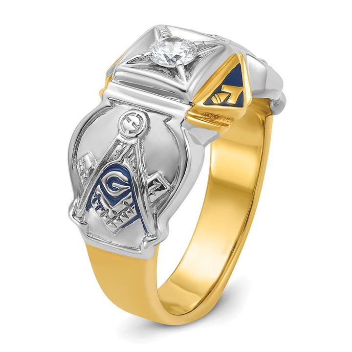 14k Two-Tone Gold Diamond 11.82 g with Blue Enamel and Blue Lodge Ring