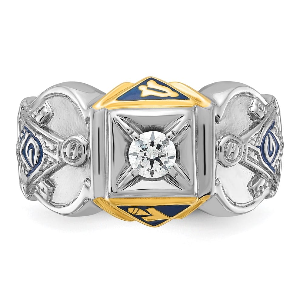 14k Two-Tone Gold Diamond 11.82 g with Blue Enamel and Blue Lodge Ring