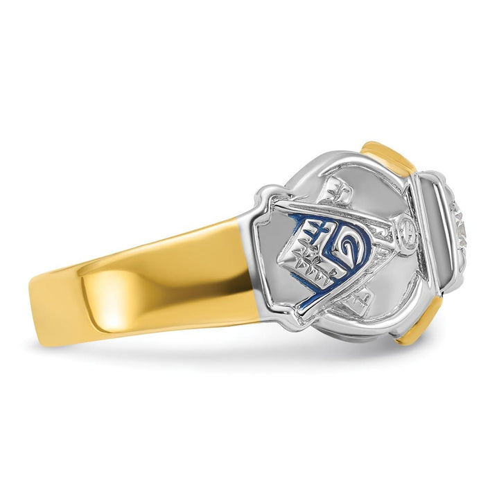 14k Two-Tone Gold Diamond 11.82 g with Blue Enamel and Blue Lodge Ring