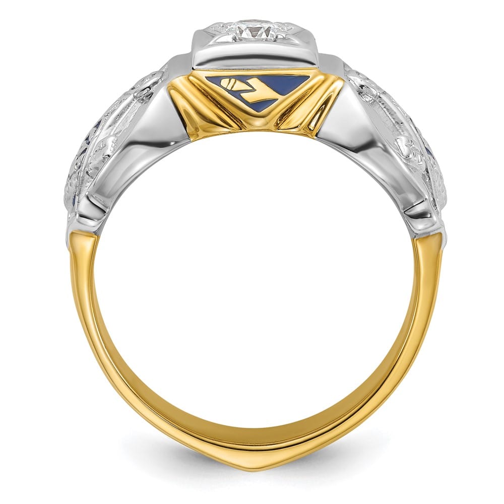 14k Two-Tone Gold Diamond 11.82 g with Blue Enamel and Blue Lodge Ring