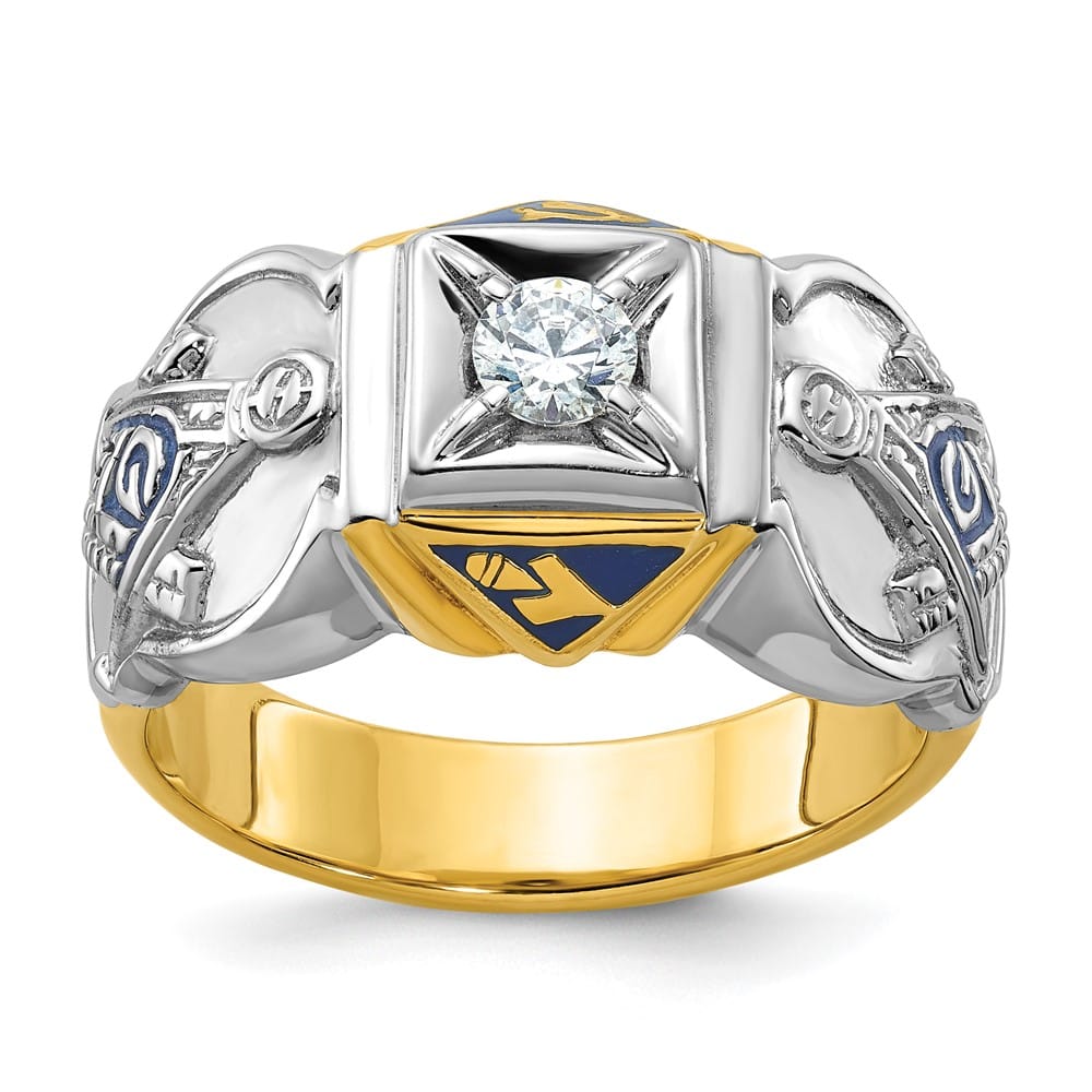 14k Two-Tone Gold Diamond 11.82 g with Blue Enamel and Blue Lodge Ring