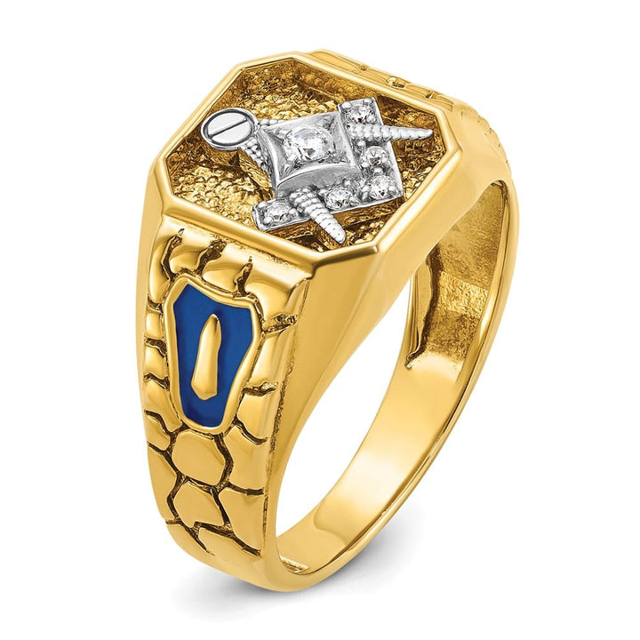 14k Two-Tone Gold Diamond 7.51 g with Blue Enamel and Blue Lodge Ring