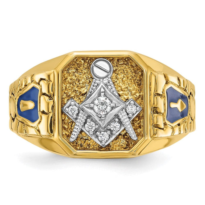 14k Two-Tone Gold Diamond 7.51 g with Blue Enamel and Blue Lodge Ring