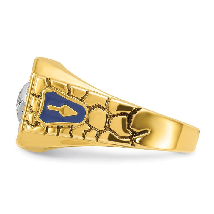 14k Two-Tone Gold Diamond 7.51 g with Blue Enamel and Blue Lodge Ring