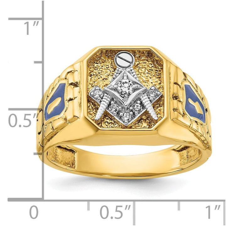 14k Two-Tone Gold Diamond 7.51 g with Blue Enamel and Blue Lodge Ring