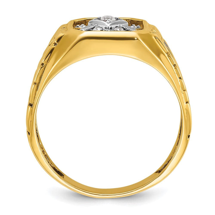 14k Two-Tone Gold Diamond 7.51 g with Blue Enamel and Blue Lodge Ring