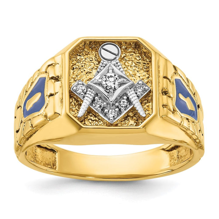 14k Two-Tone Gold Diamond 7.51 g with Blue Enamel and Blue Lodge Ring