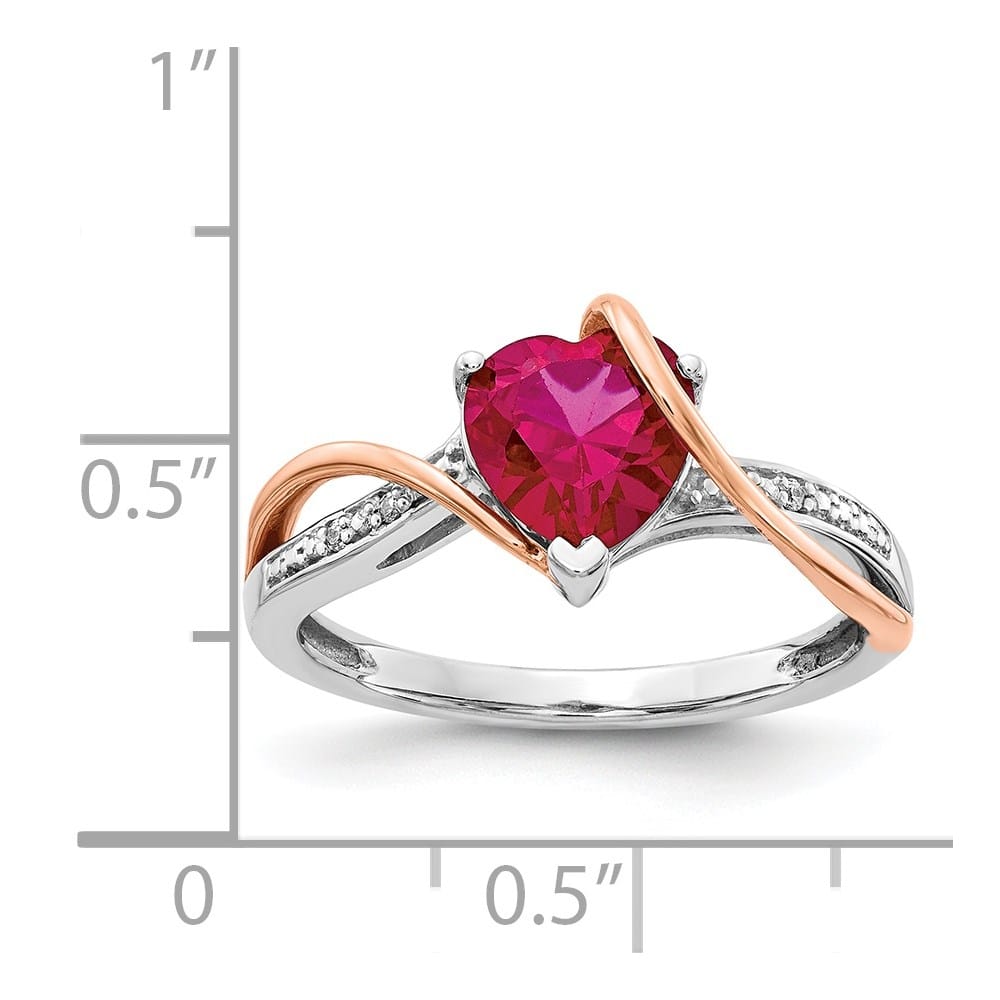 14k Two-Tone Gold Diamond and 7 mm Ruby Heart Twist Ring