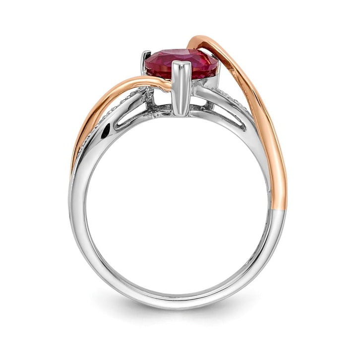14k Two-Tone Gold Diamond and 7 mm Ruby Heart Twist Ring