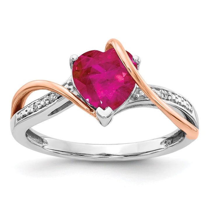 14k Two-Tone Gold Diamond and 7 mm Ruby Heart Twist Ring