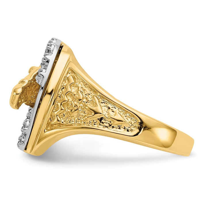 14k Two-Tone Gold Diamond Horseshoe with Horse in Center Men's Ring