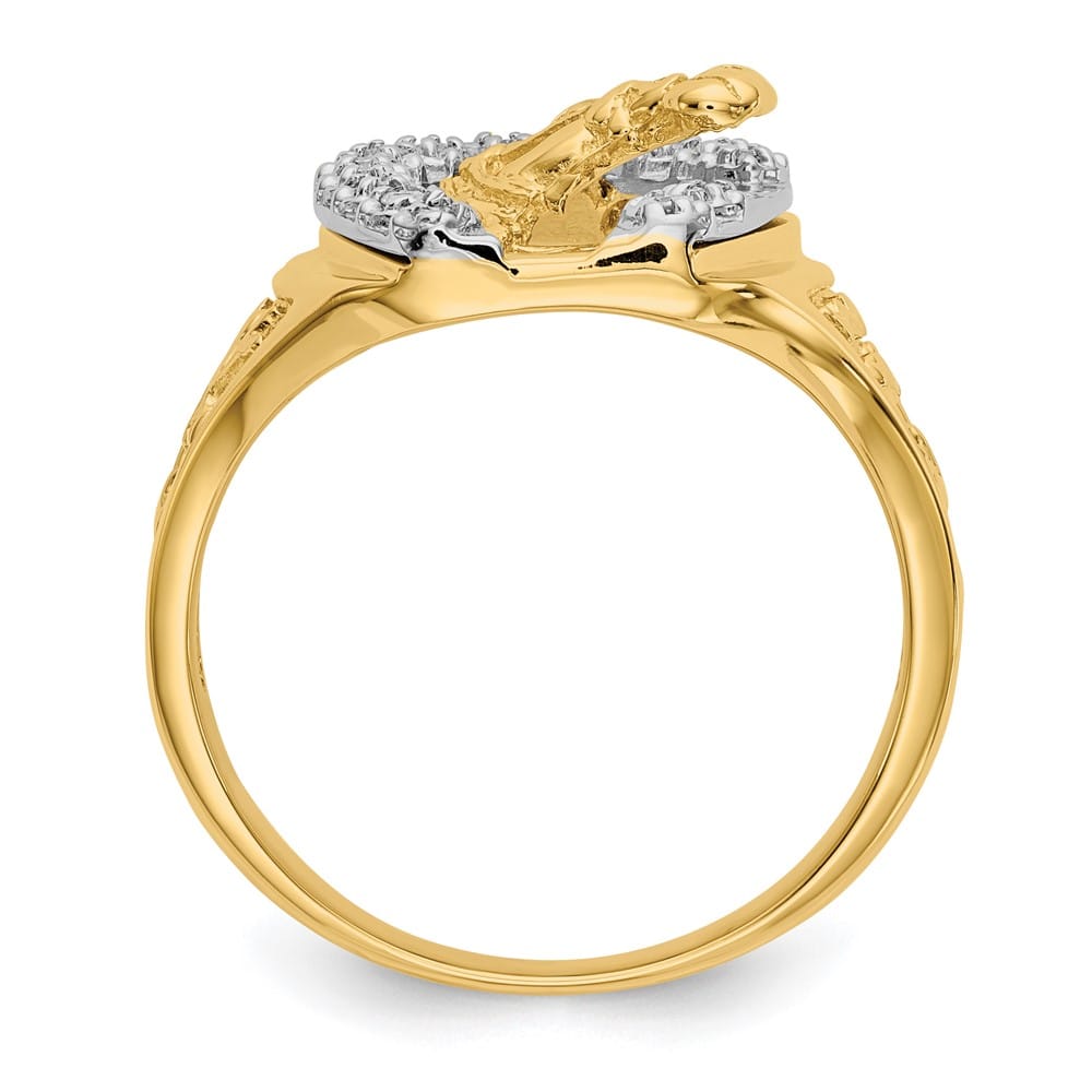 14k Two-Tone Gold Diamond Horseshoe with Horse in Center Men's Ring