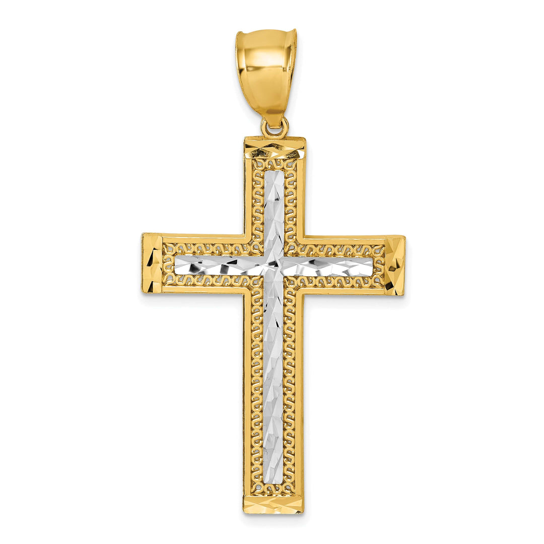 Lovely Rita's 14K Two-Tone Gold Elegant D.C Textured Fancy Latin Cross Pendant