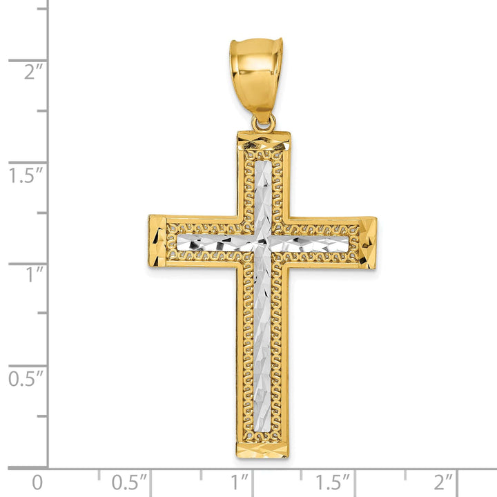 Lovely Rita's 14K Two-Tone Gold Elegant D.C Textured Fancy Latin Cross Pendant