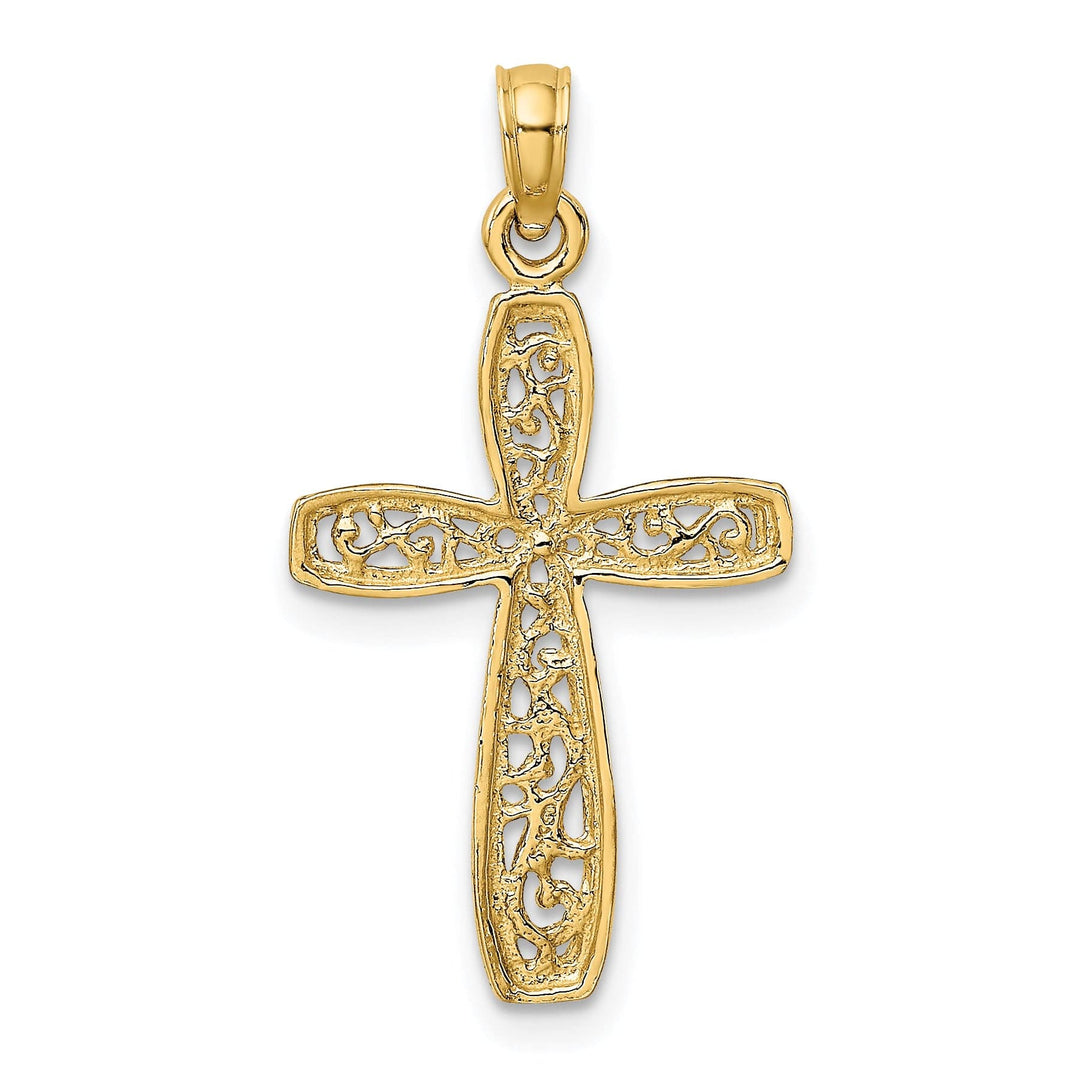 Lovely Rita's 14K Two-Tone Gold Elegant Filigree Design Latin Cross Pendant