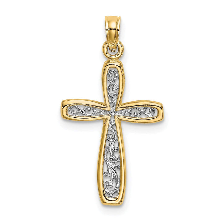 Lovely Rita's 14K Two-Tone Gold Elegant Filigree Design Latin Cross Pendant