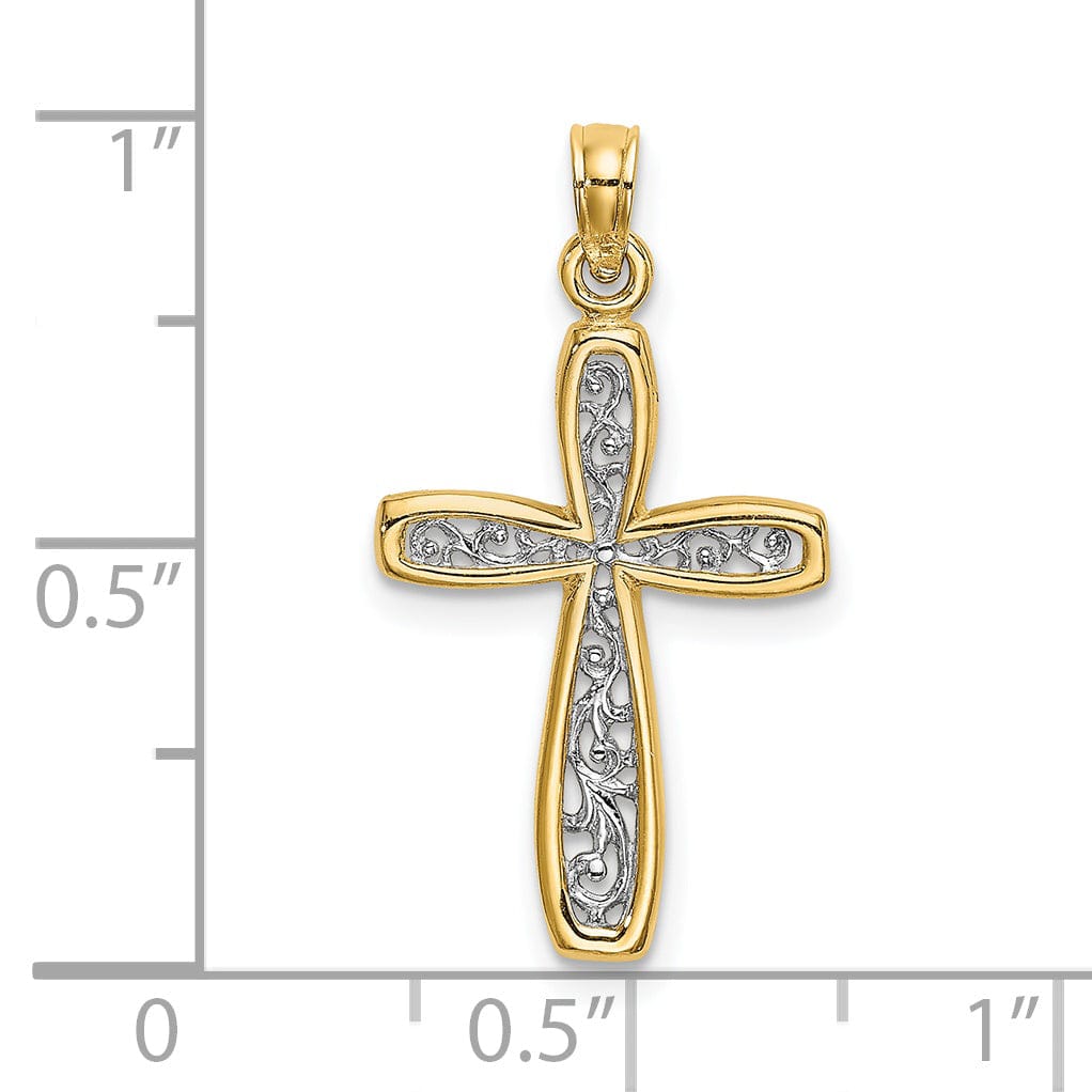 Lovely Rita's 14K Two-Tone Gold Elegant Filigree Design Latin Cross Pendant