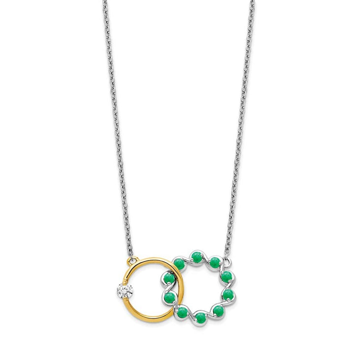 14K Two-Tone Gold Emerald Diamond Interlocked Rings 18 inch Necklace