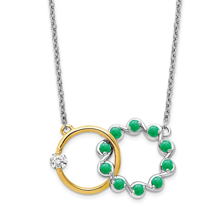14K Two-Tone Gold Emerald Diamond Interlocked Rings 18 inch Necklace