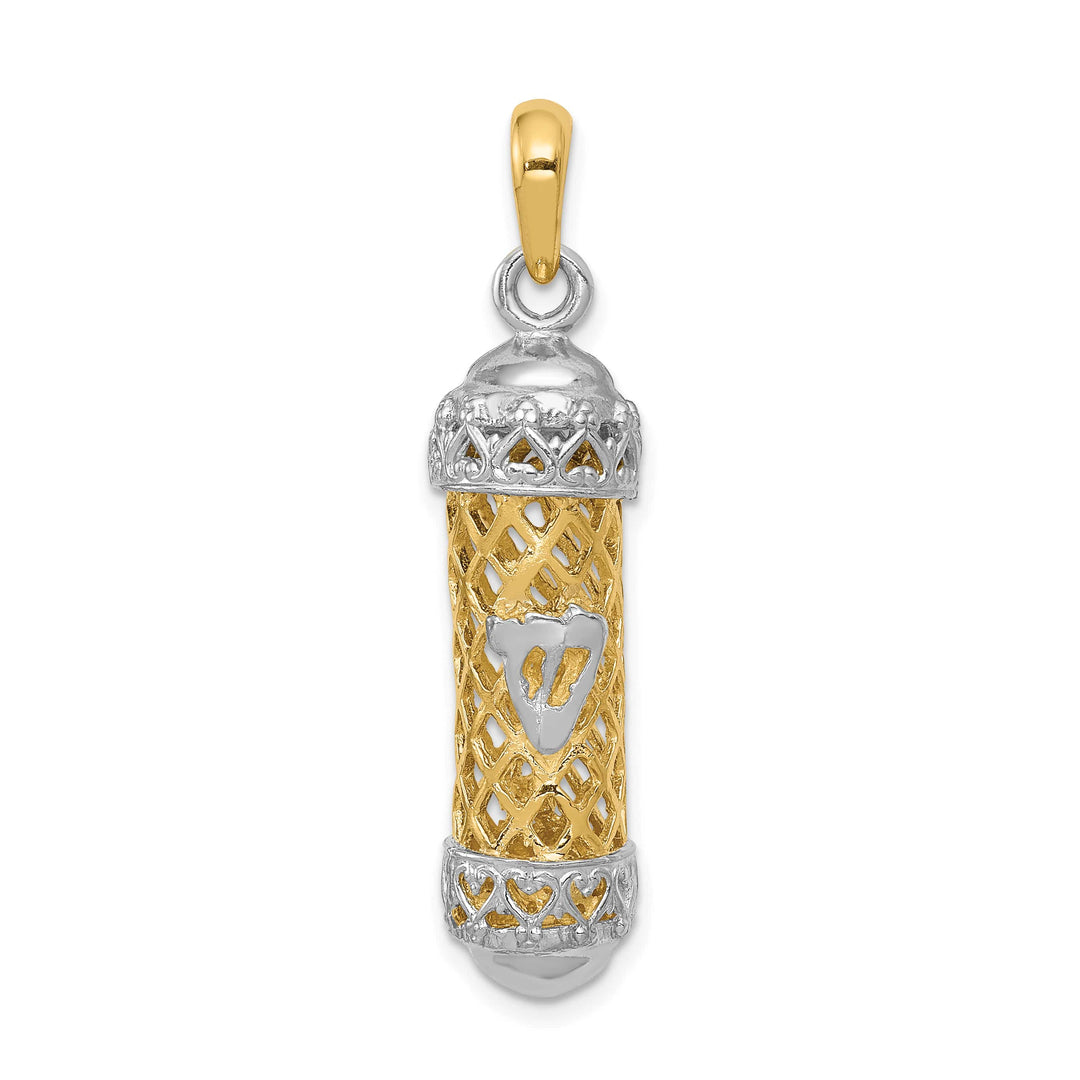 14K Two-Tone Gold Extra Large 3-D Mezuzah with Shin Charm