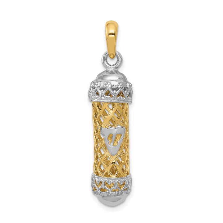 14K Two-Tone Gold Extra Large 3-D Mezuzah with Shin Charm
