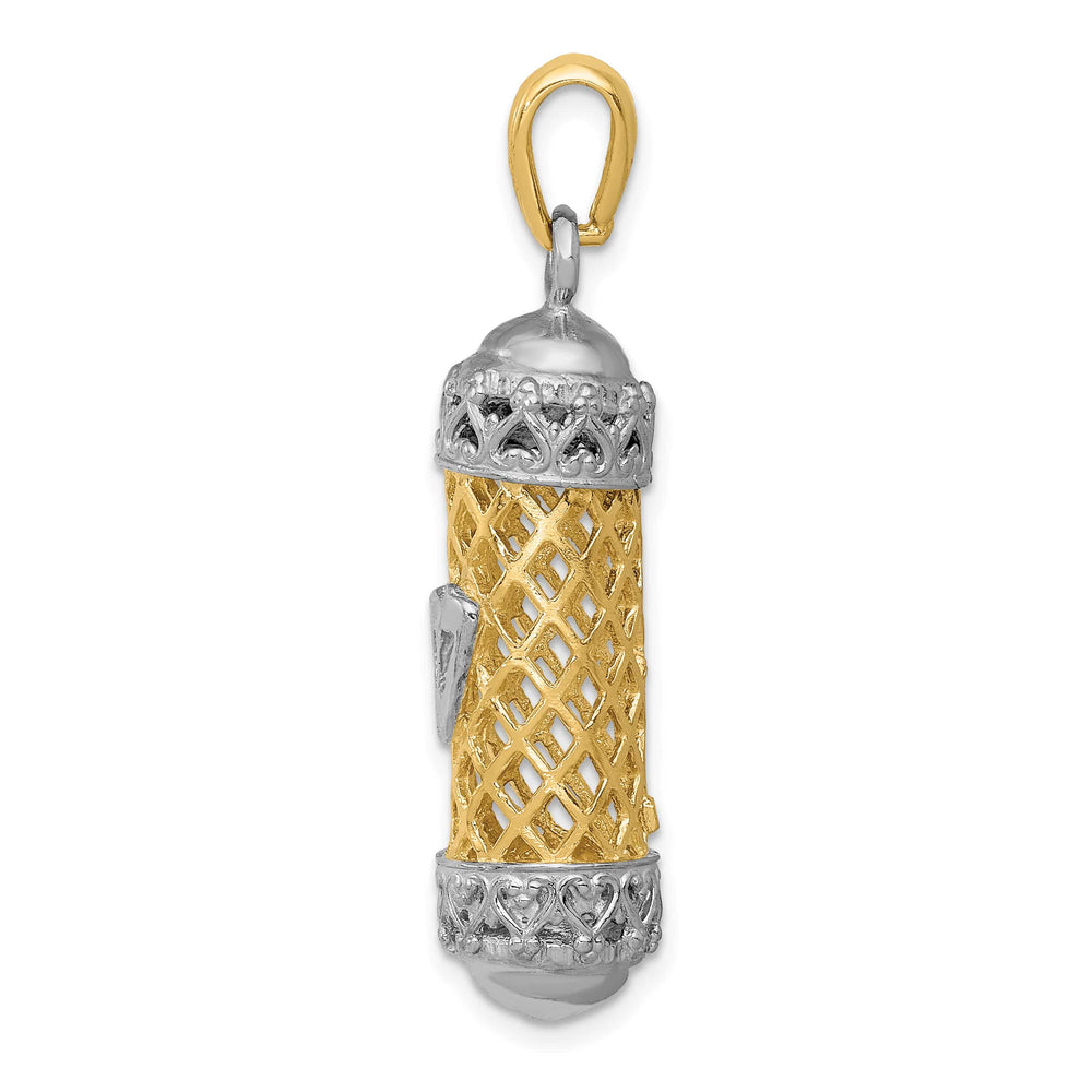 14K Two-Tone Gold Extra Large 3-D Mezuzah with Shin Charm