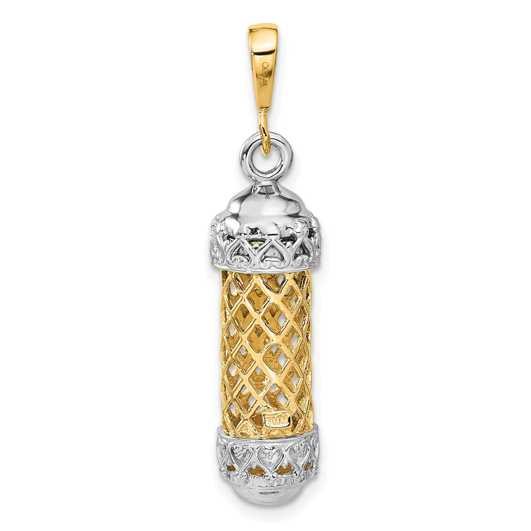 14K Two-Tone Gold Extra Large 3-D Mezuzah with Shin Charm