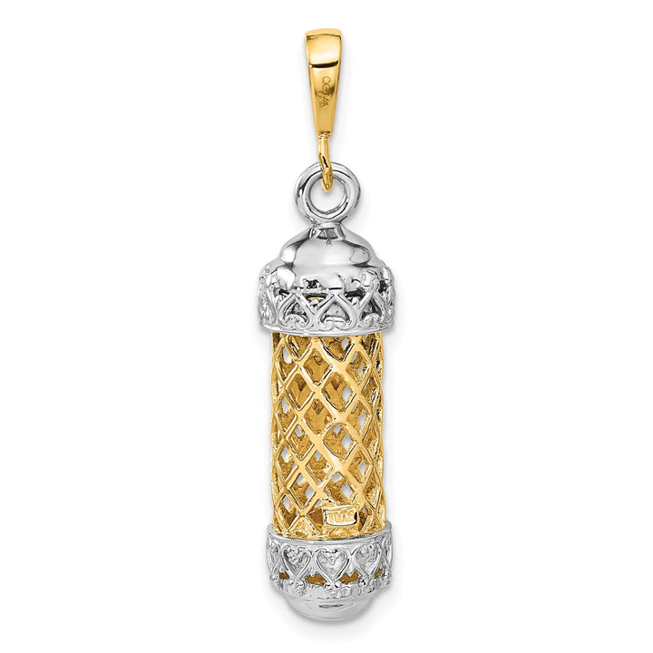 14K Two-Tone Gold Extra Large 3-D Mezuzah with Shin Charm