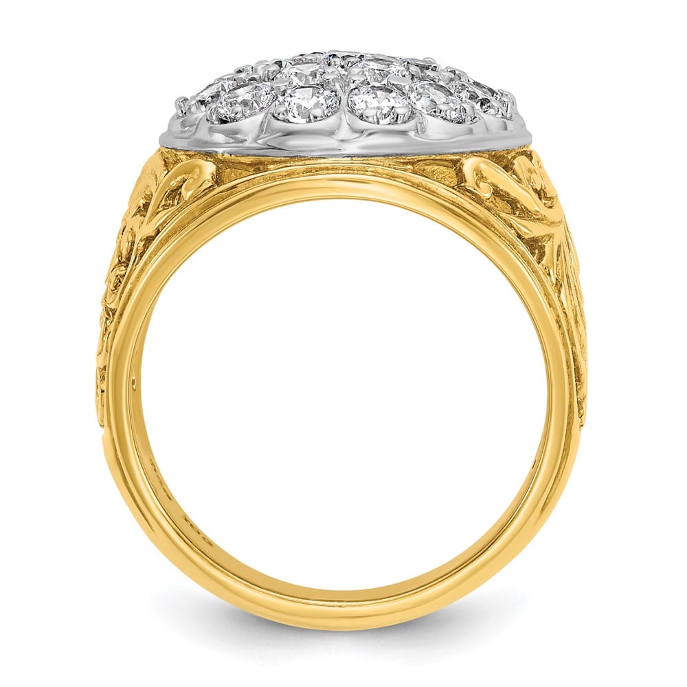 14k Two-Tone Gold Filigree I1 Quality Diamond Cluster Men's Ring