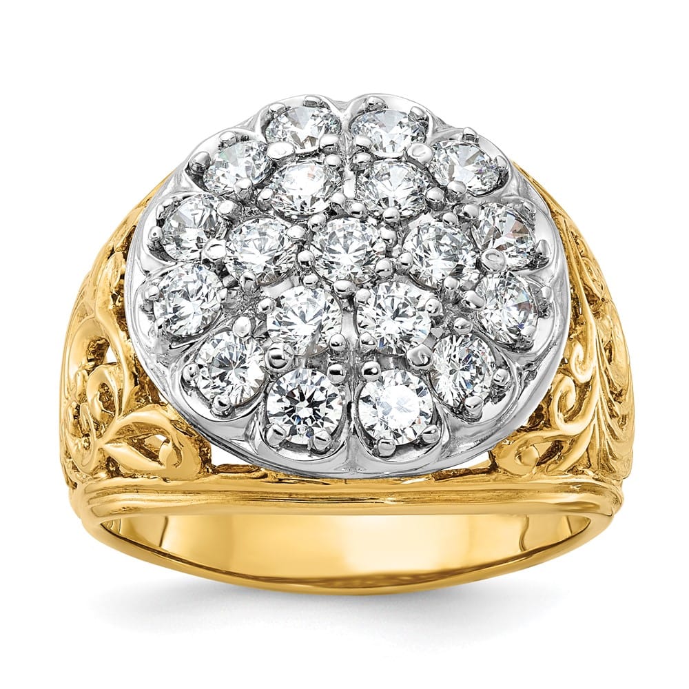 14k Two-Tone Gold Filigree I1 Quality Diamond Cluster Men's Ring